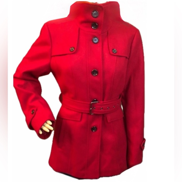 NWT Nicole Miller Red Pea Coat Jacket M - Picture 1 of 5